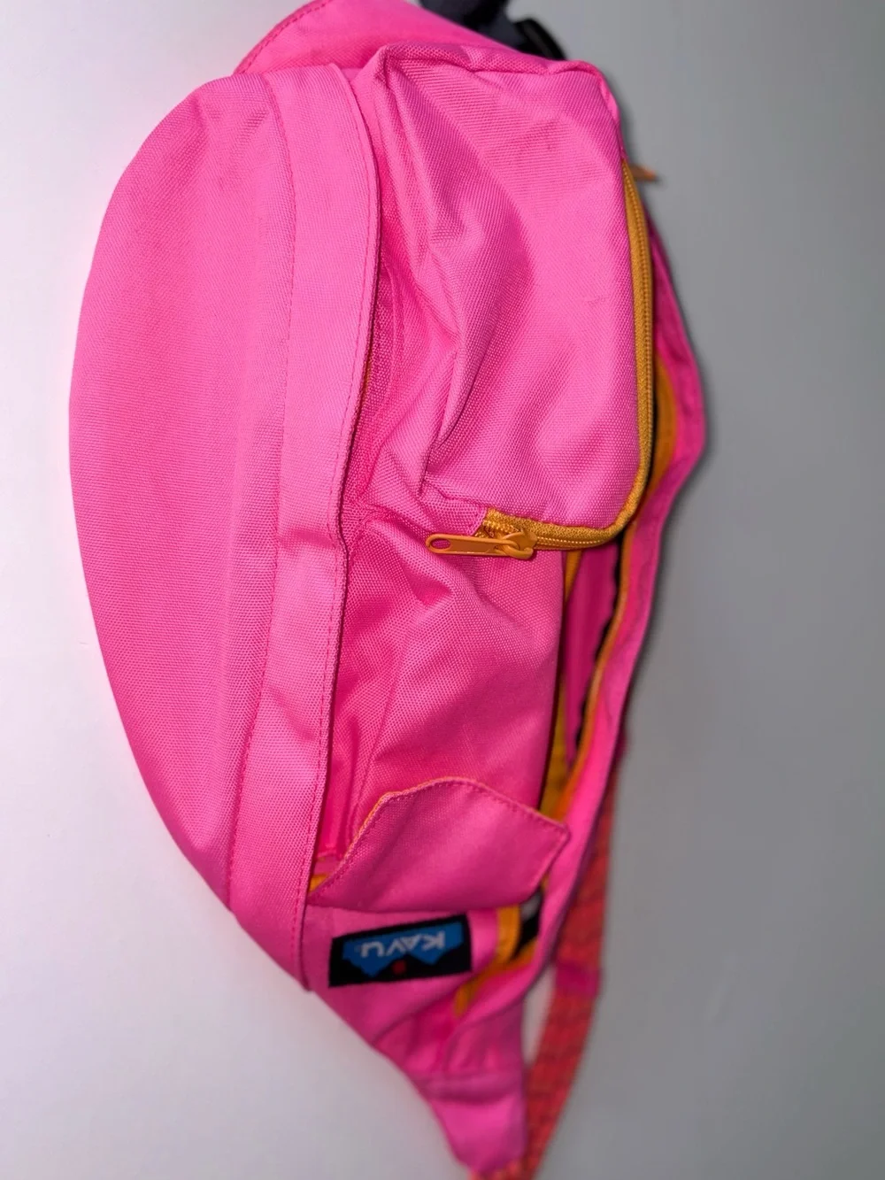 KAVU Pink Rope Sling Bag Crossbody Backpack Orange Accent Pockets
